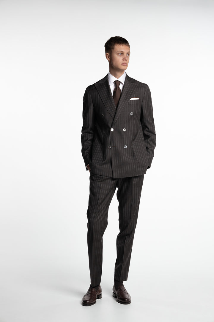 Vicenza DB Wool Blazer Dark Brown Pinstripe