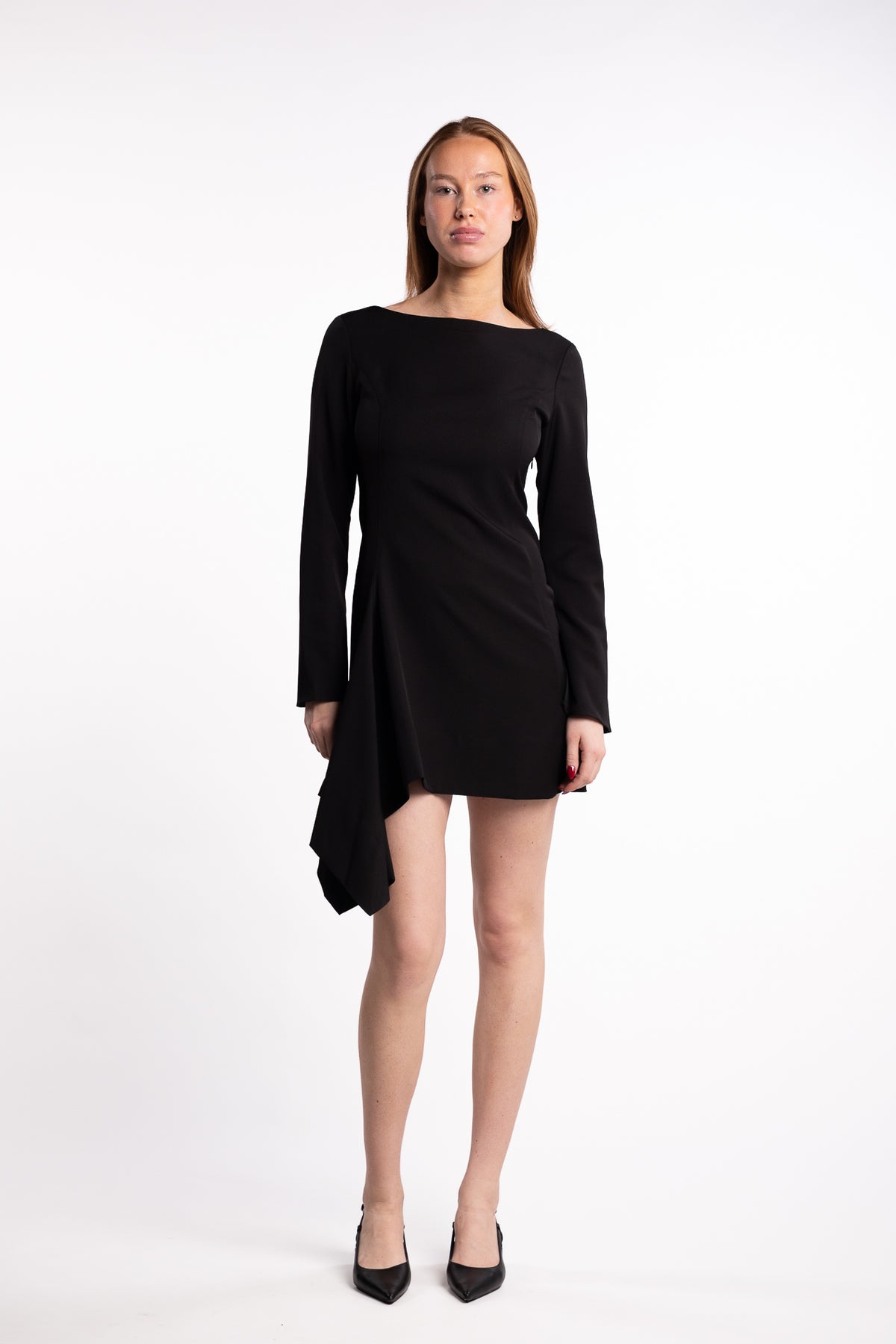 Beau Pleat Short Dress - Black