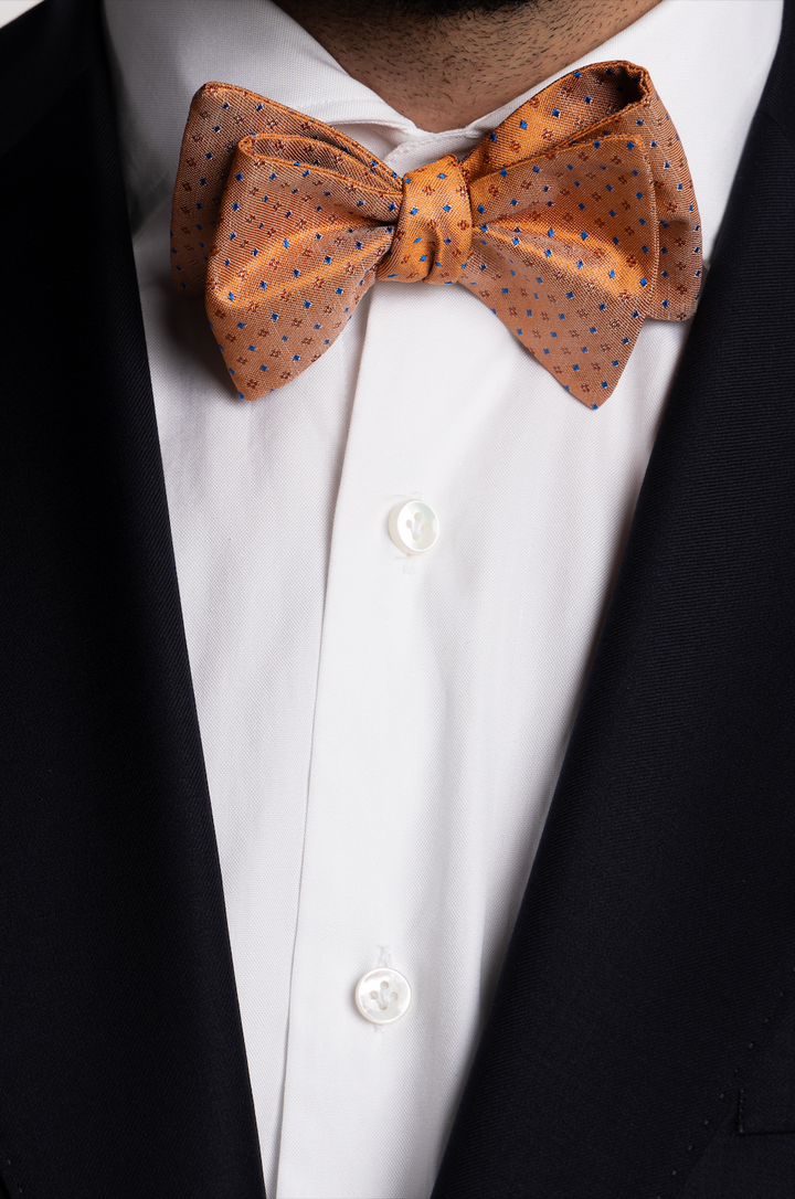 Silk Bow Tie To Make Orange/Blue Dots