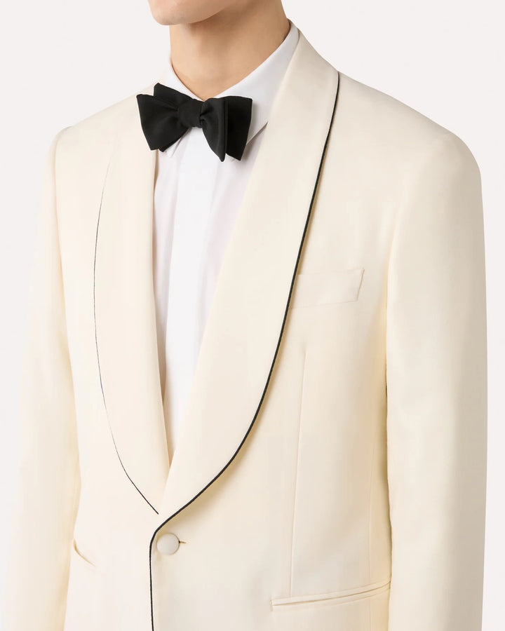 Single-Breasted Jacket in Cream Stretch Wool