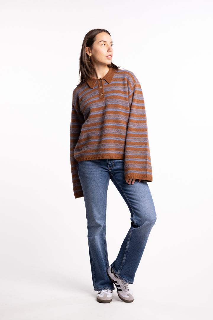 Olivia Wool Polo - Brown Stripe