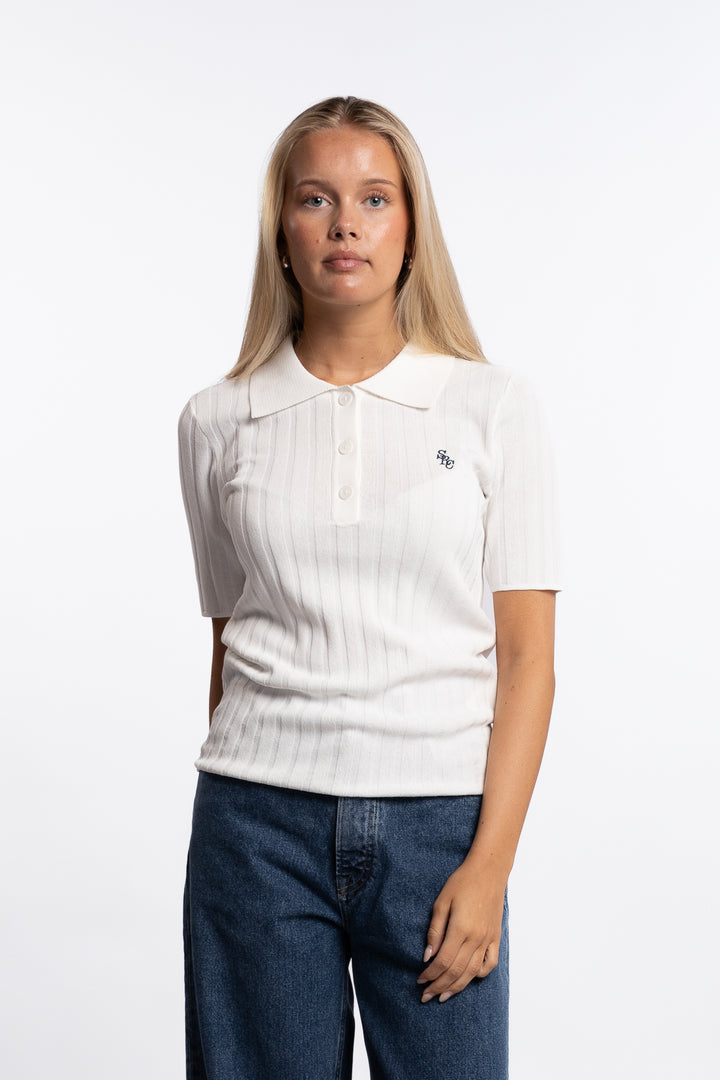 SRC Ribbed Polo- Ecru/Navy