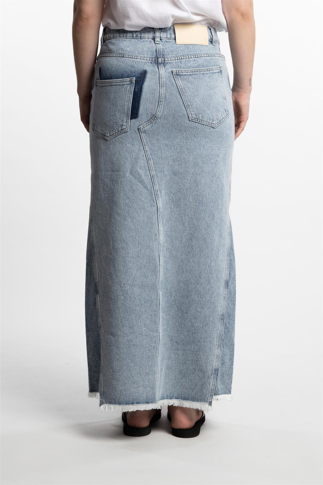 Louisa Long Denim Skirt- Lt. Blue Mix