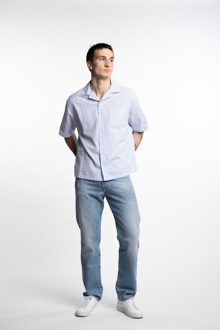 Riviera Seersucker Cotton Shirt Light Blue