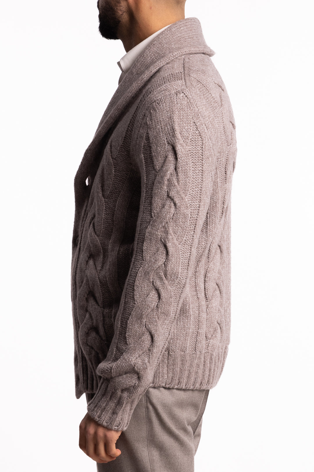 Wool Cable Knit Cardigan Beige