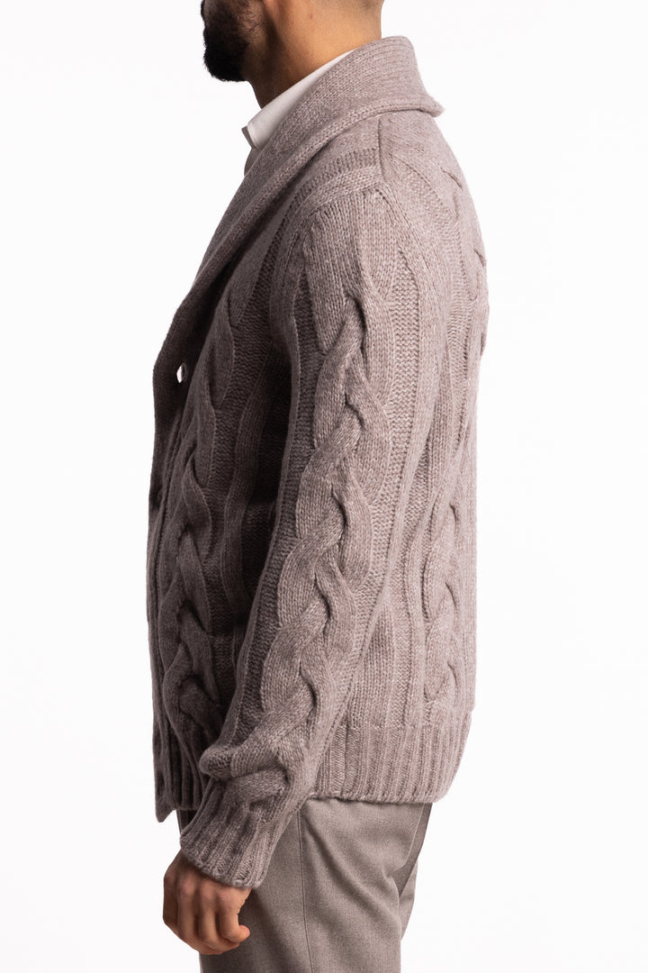 Wool Cable Knit Cardigan Beige
