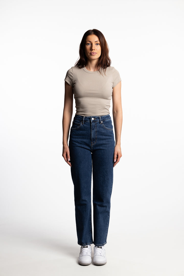 Holly highwaist straight fit cropped length- Dark blue