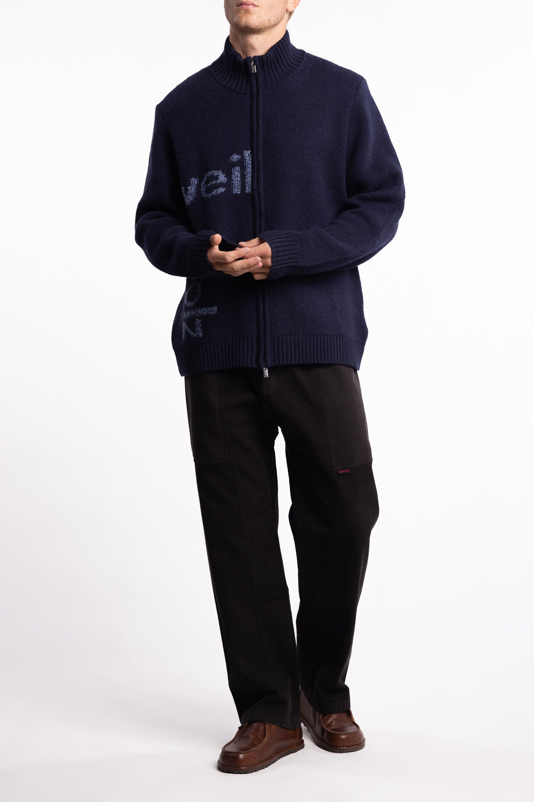 Haza Logo Zip Cardigan Blue Mix