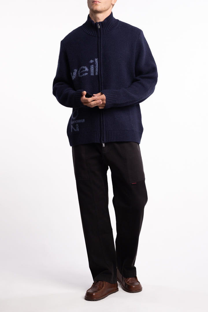 Haza Logo Zip Cardigan Blue Mix
