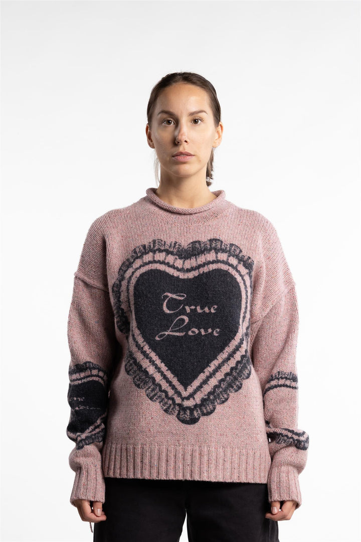 Printed Wool Blend Jumper- Faded Pink