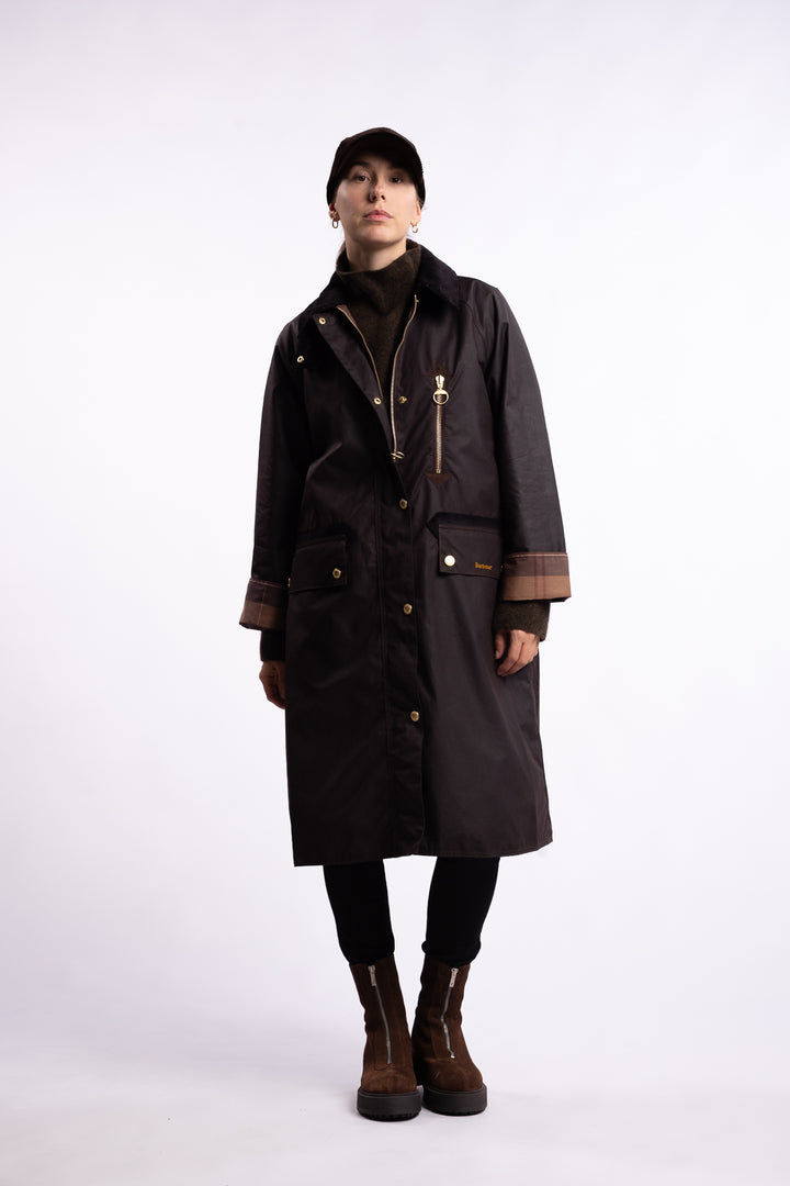 Long Evette Wax Jacket- Rustic