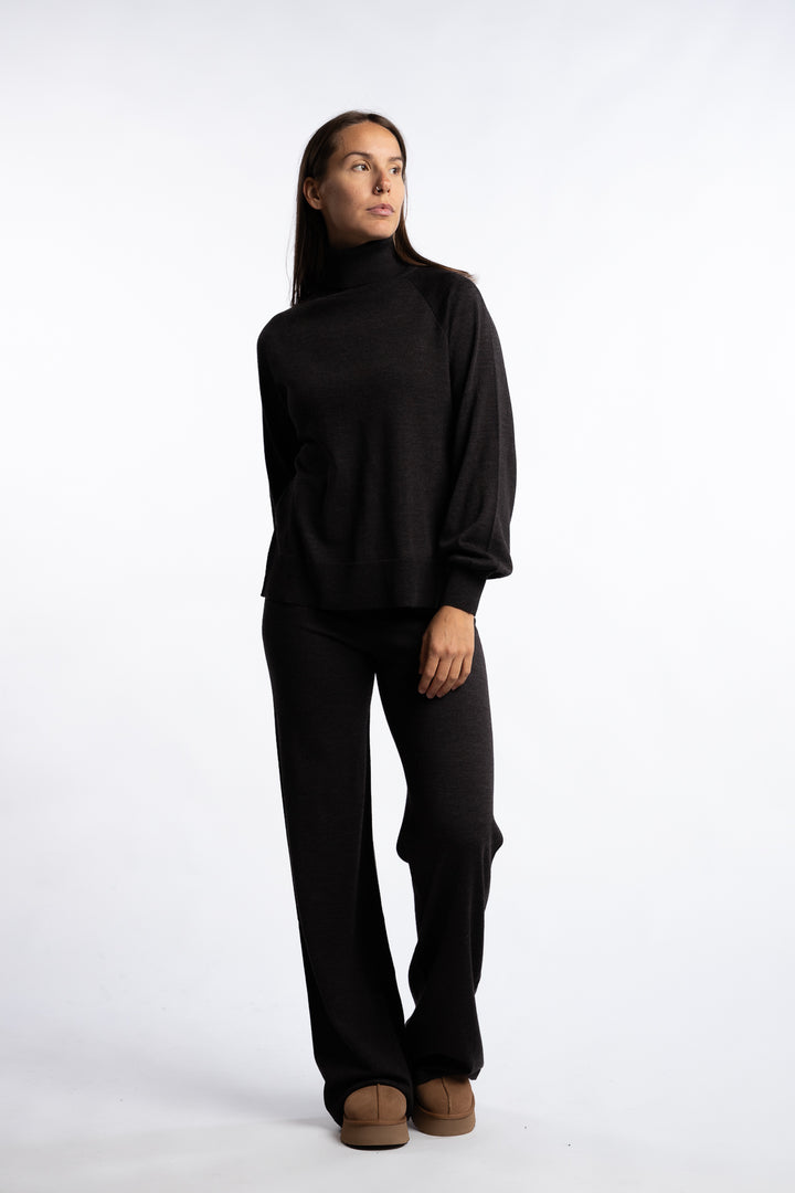 Minken Merino Sweater- Dark Brown Melange