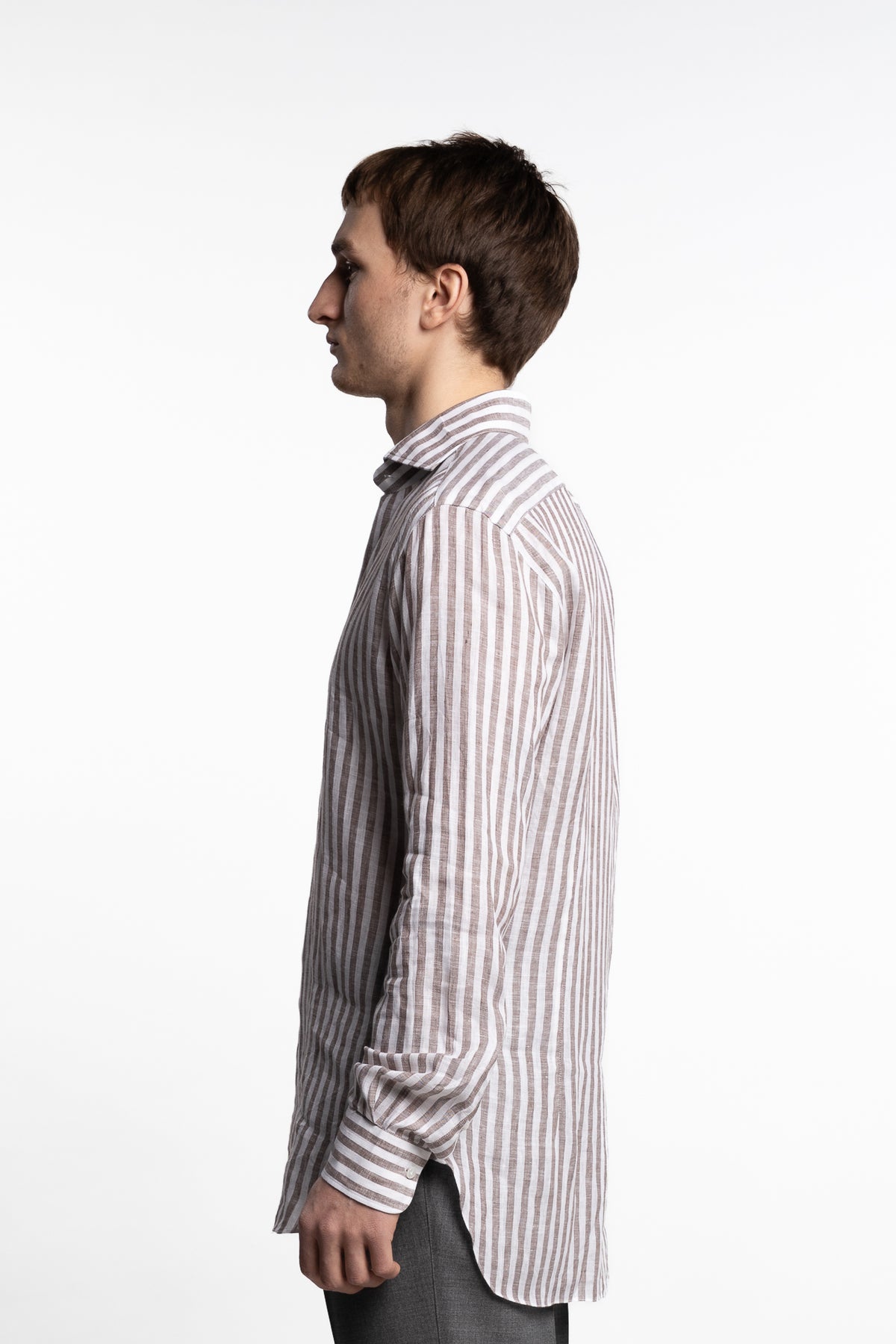 Culto Linen Shirt Brown/White Stripes