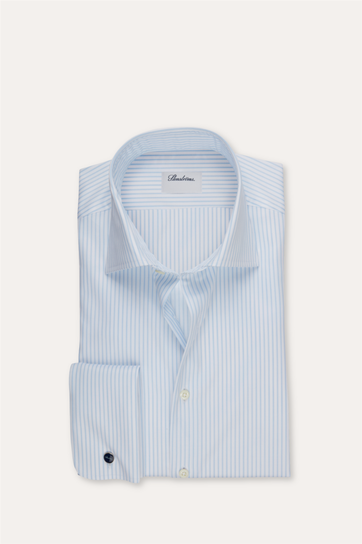 Regular Pinstriped Twill Shirt French Cuffs Light Blue