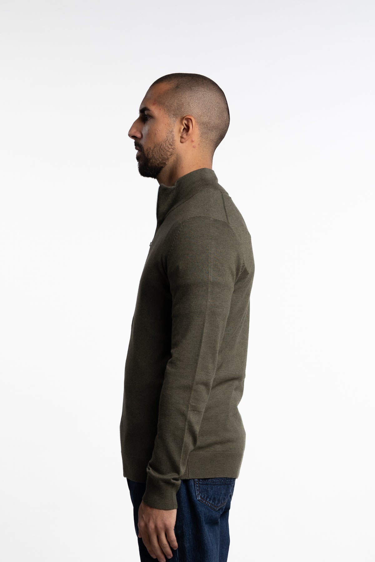 Ecovero Zip Cardigan Army Mel