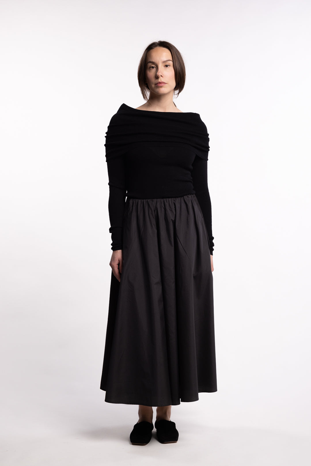 Vivienne Taffeta Midi Skirt - Jet Black