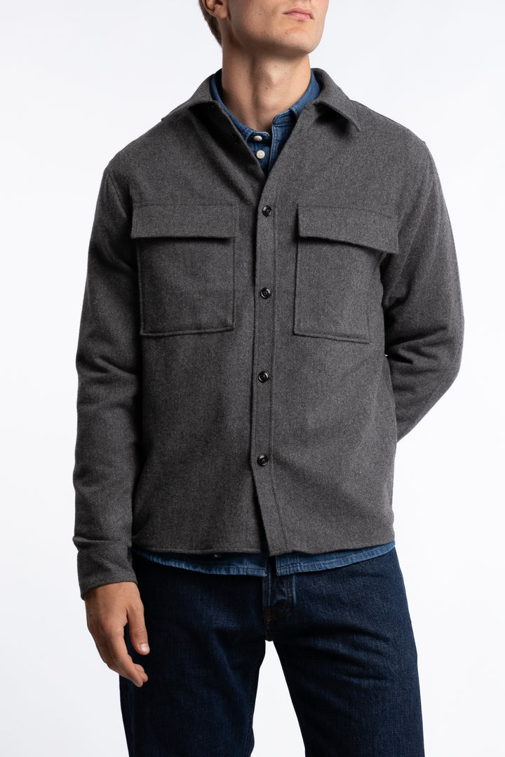Flat Wool Overshirt Dark Grey Melange