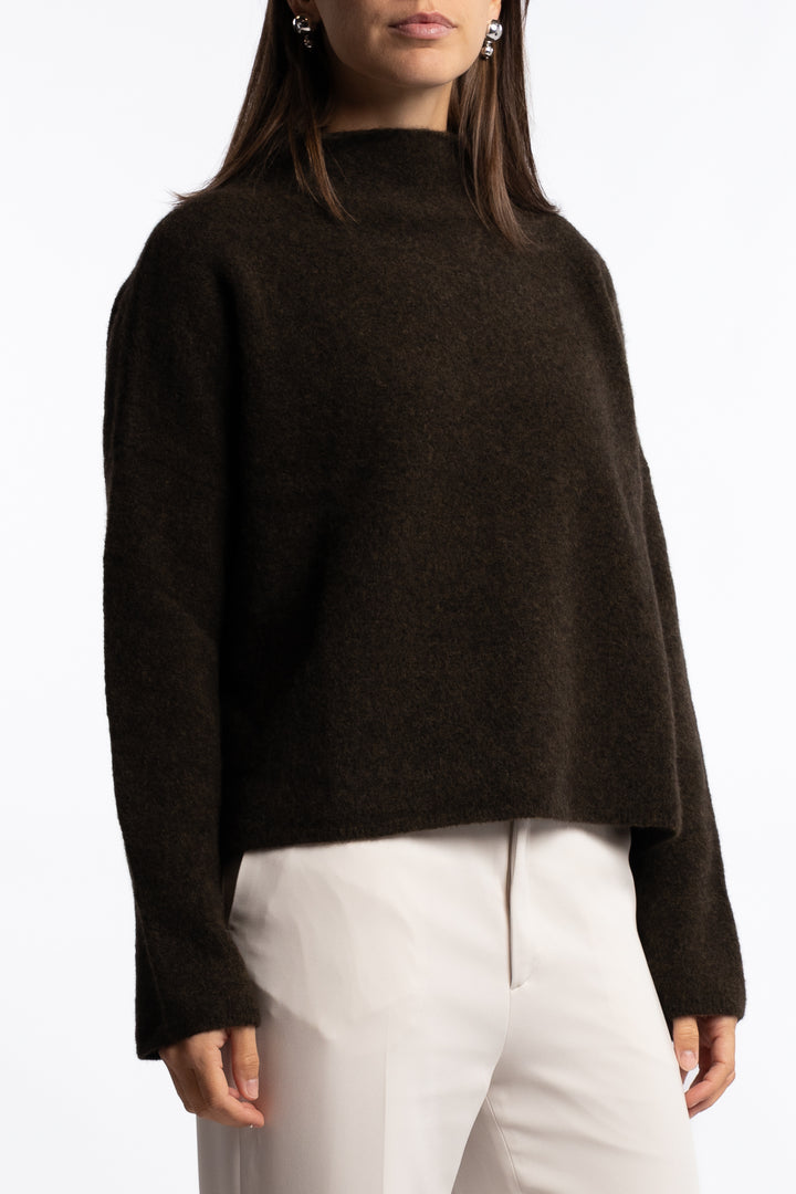 Mika Yak Funnelneck Sweater- Dark khaki green