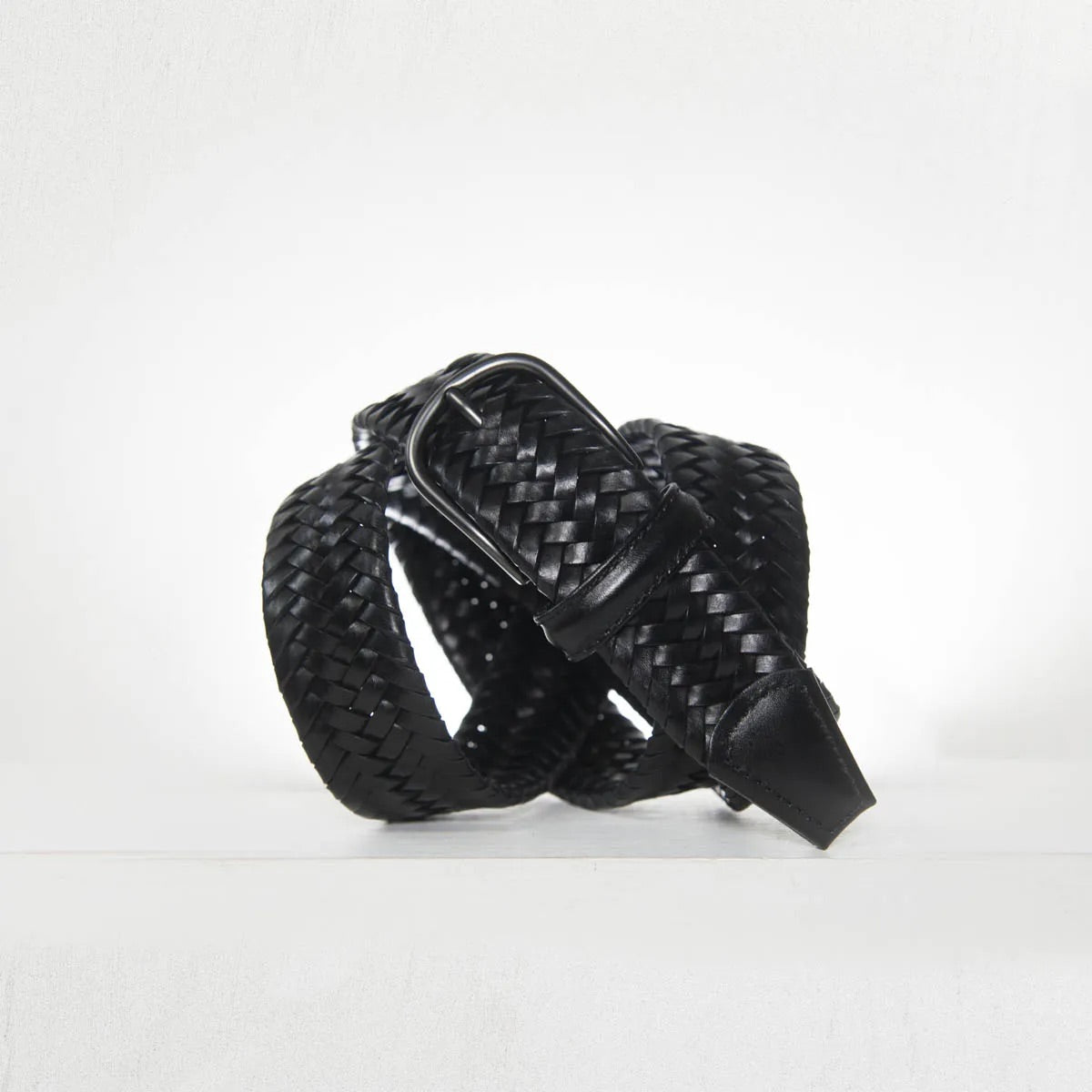 Stretch Woven Leather Belt Black 3,5 cm