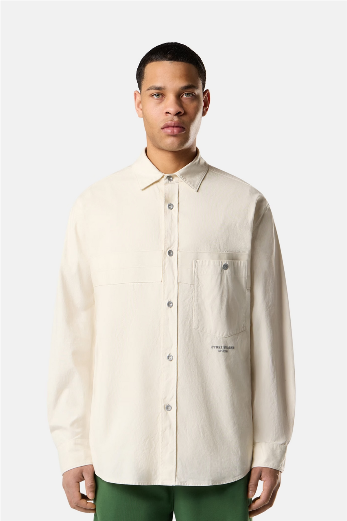 1200029 Regular-fit Overshirt With Stone Island Marina Embroidery Ivory