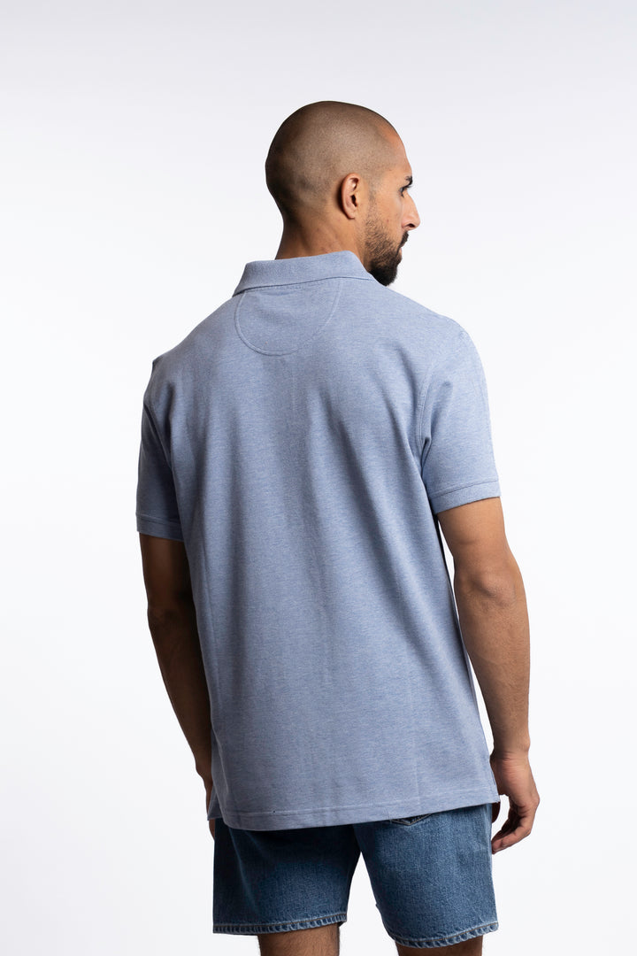 Tartan Pique Polo Shirt Sky Marl/Dress