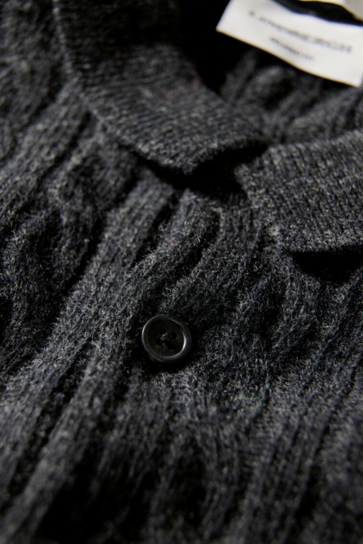 Lambswool L/S Button Polo Charcoal Mel