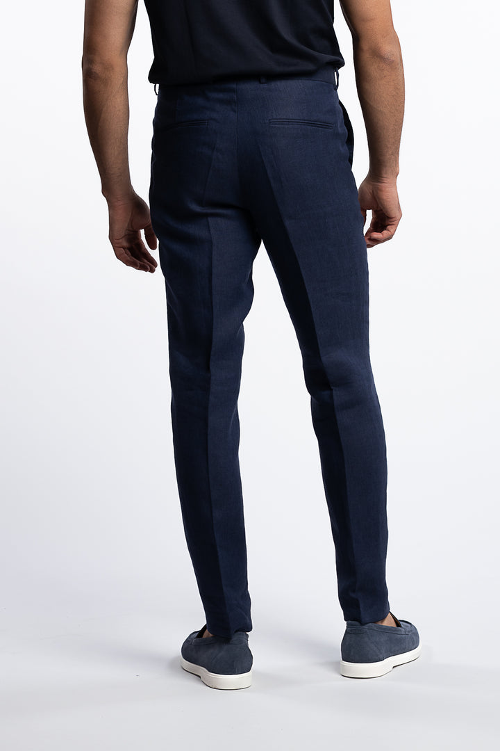 Denz Slim Fit Linen Trousers Navy