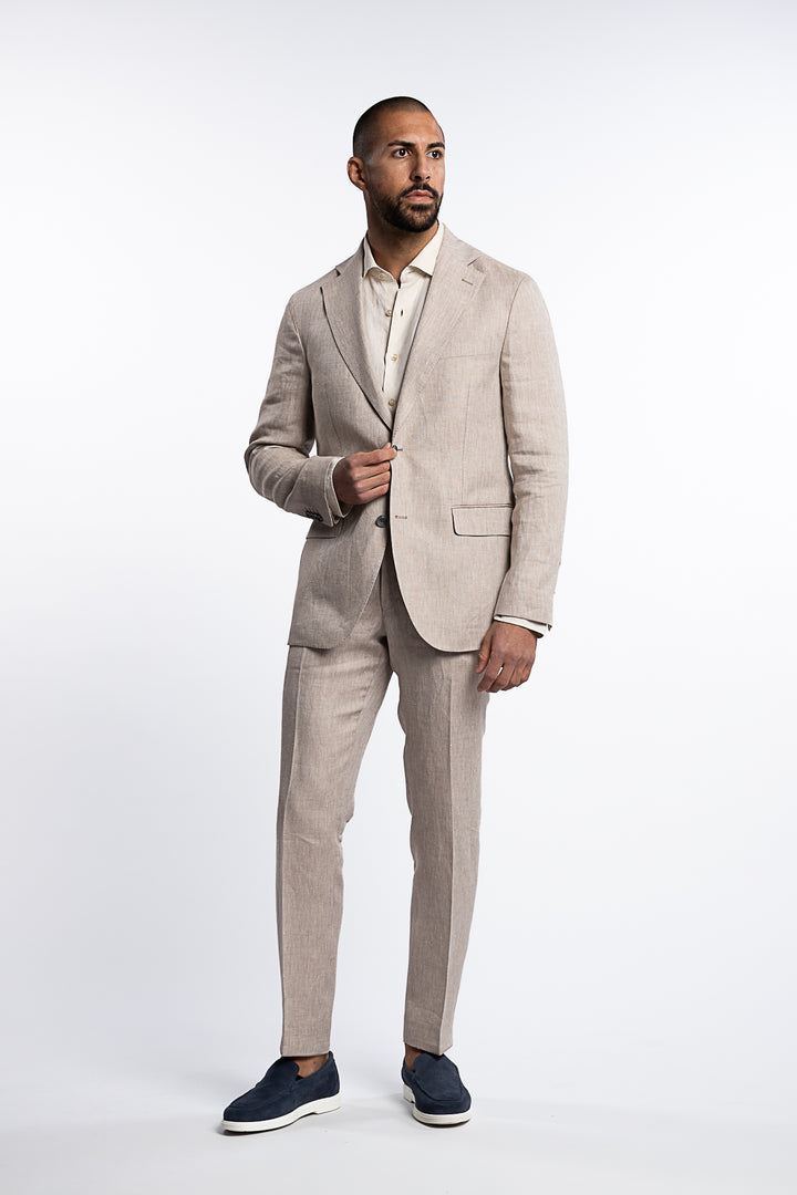 Denz Slim Fit Linen Trousers Trench Beige