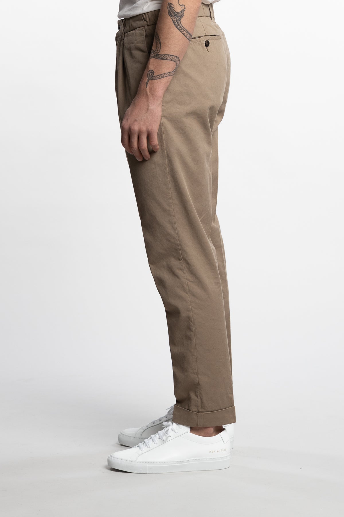 Capri Pleated Cotton/Linen Pant Light Brown