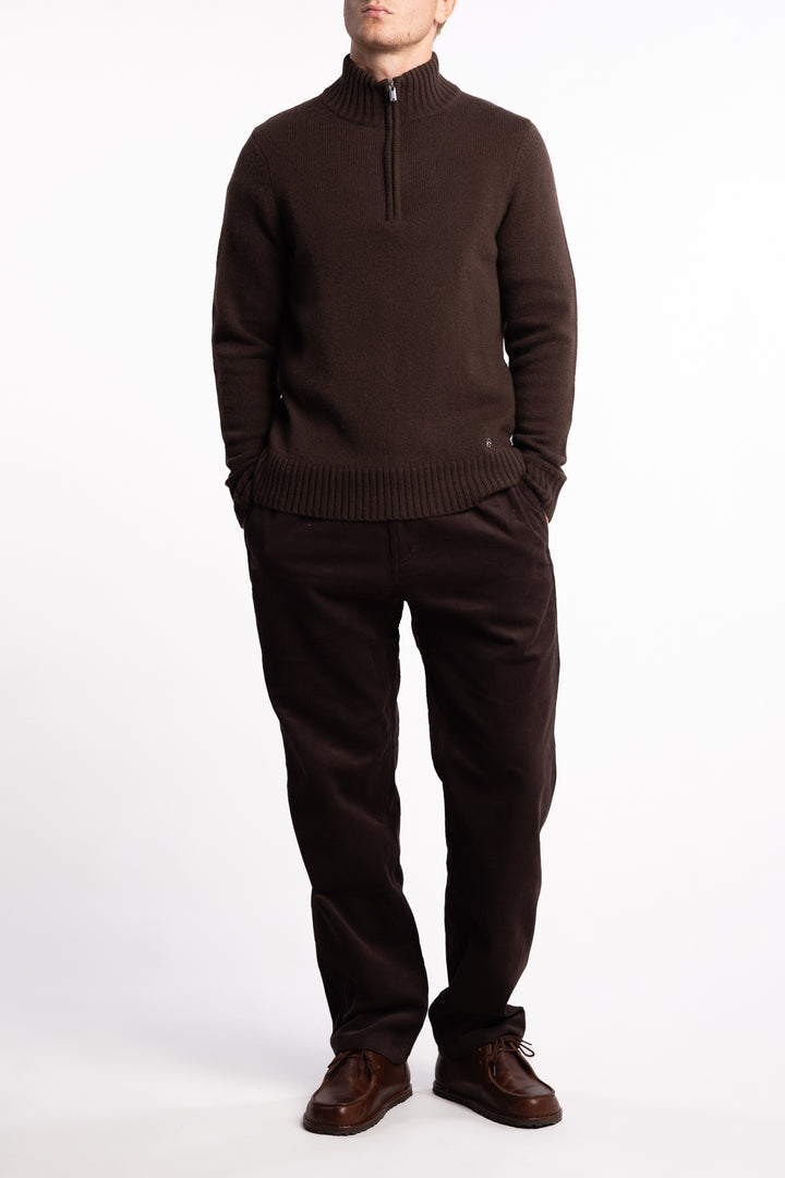 Wool Half Zip Dk. Brown