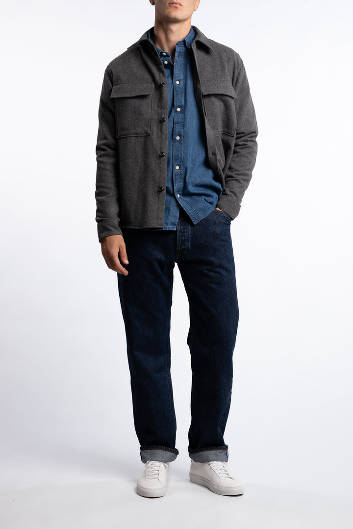 Flat Wool Overshirt Dark Grey Melange