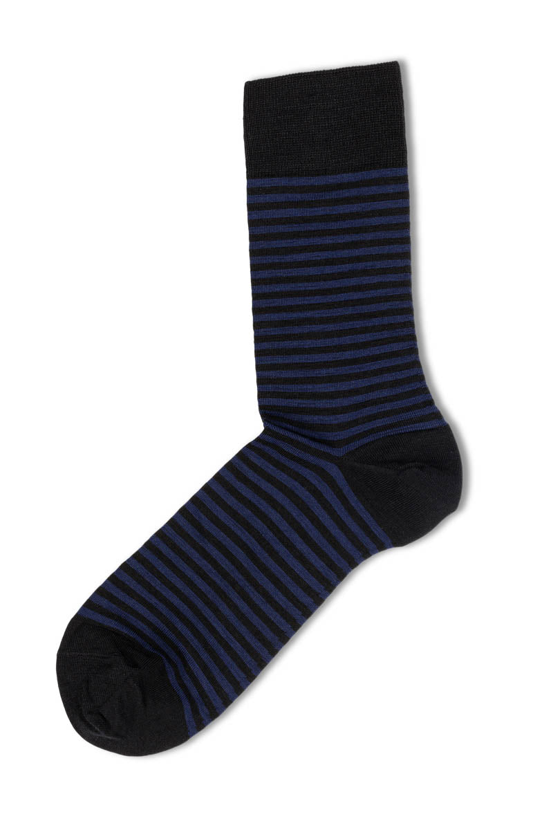 Fine Wool Small Stripes Black/Blue