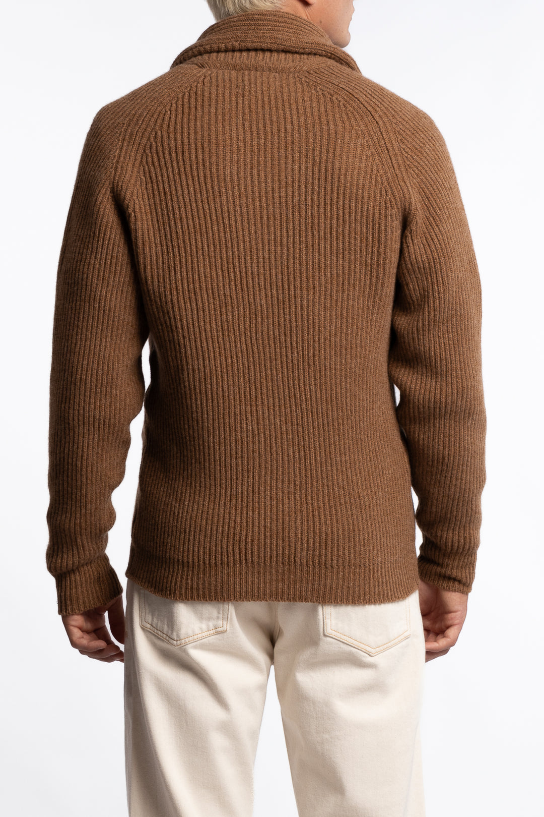 Lambswool Shawl Collar Rib Cardigan Camel