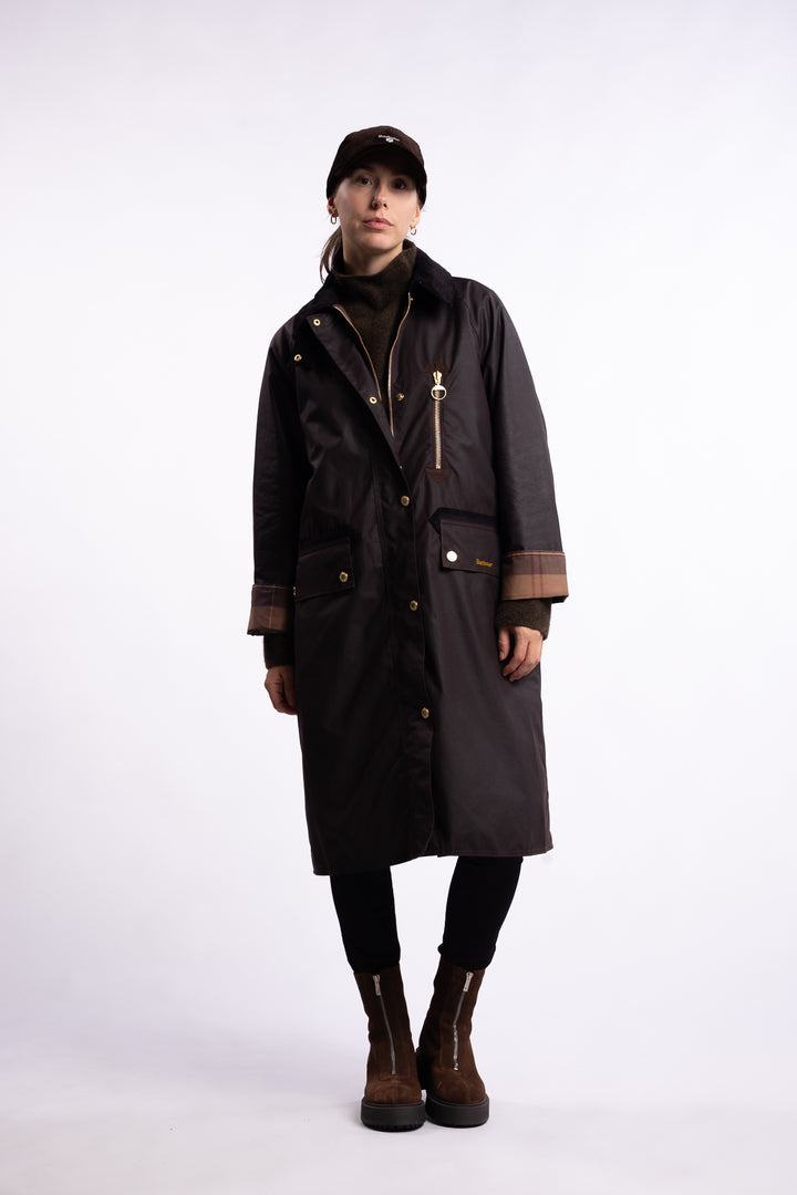 Long Evette Wax Jacket- Rustic