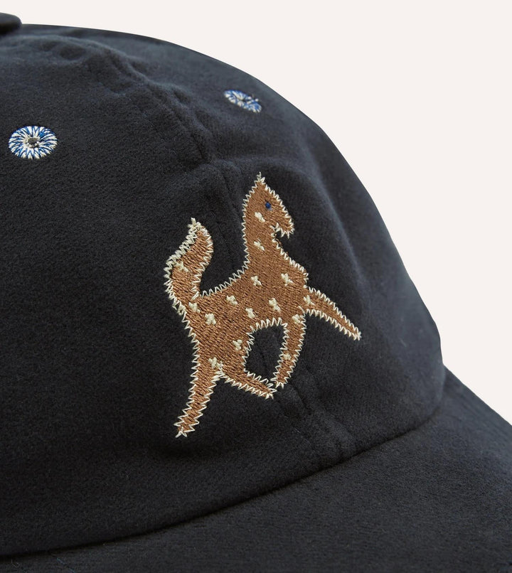 Horse Applique Moleskin Baseball Cap Dark Navy
