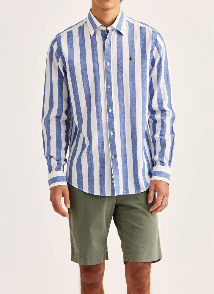 Douglas Classic Fit Linen Shirt Mix Stripe Blue