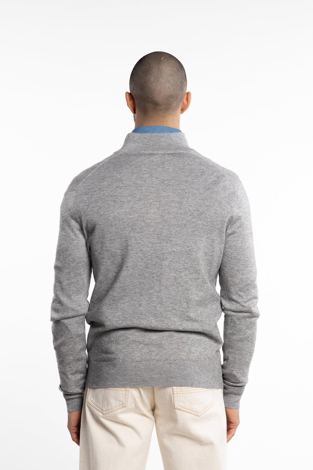 Knitted Wool Cashmere Half-Zip Light Grey Melange