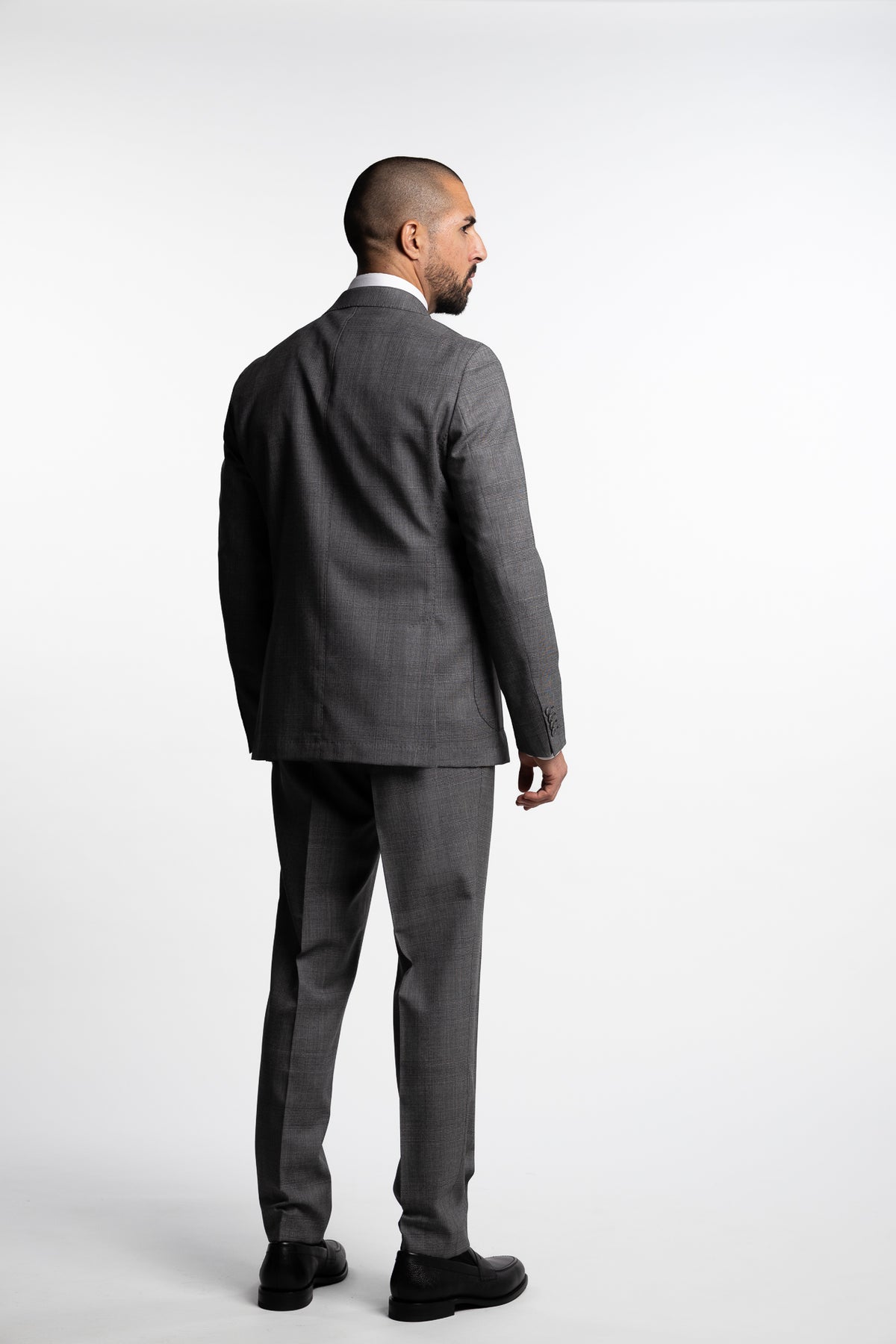 Vicenza Double Breasted Wool Blazer Grey Check