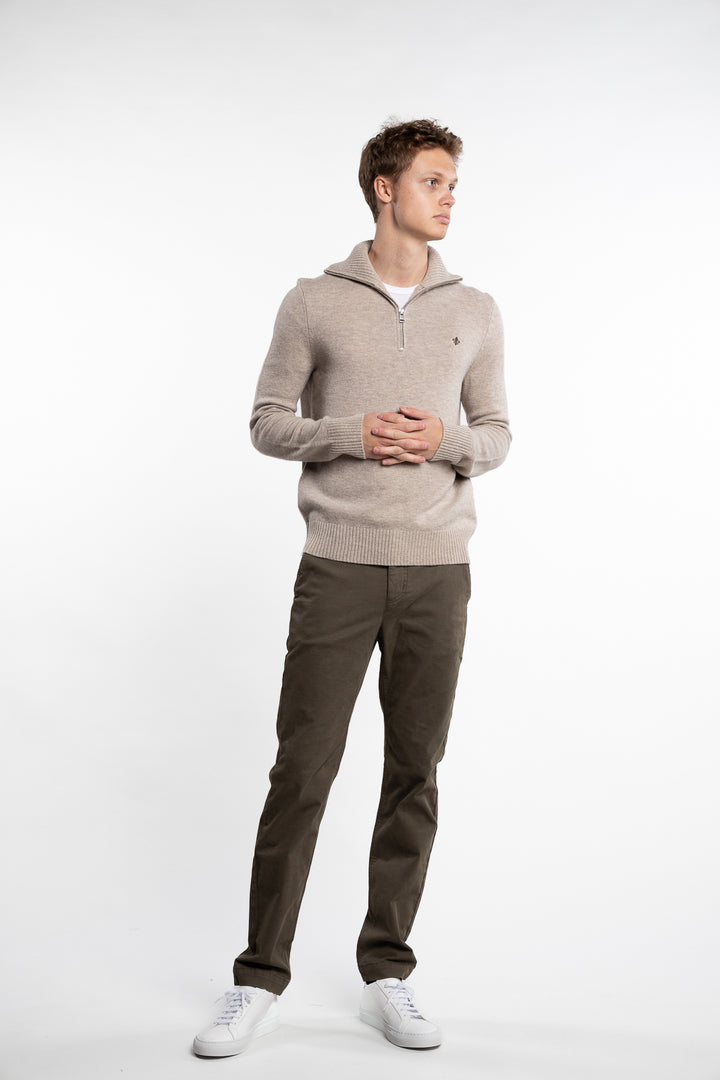 New Hertford Merino Half Zip Khaki