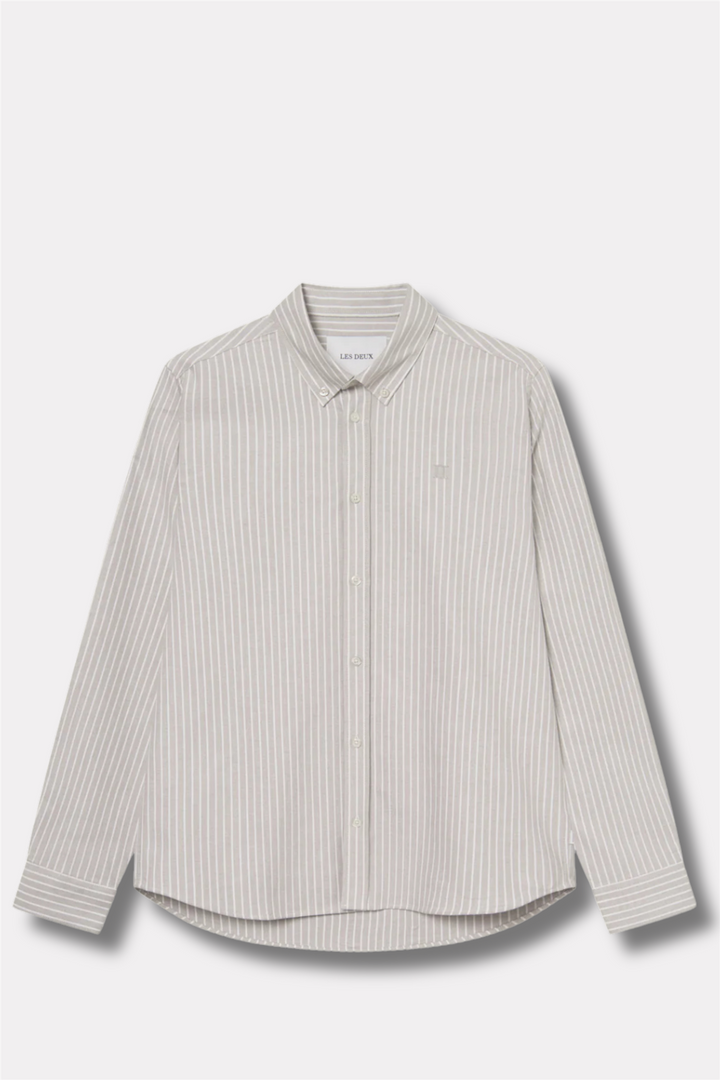 Konrad Striped Oxford Shirt Dark Sand