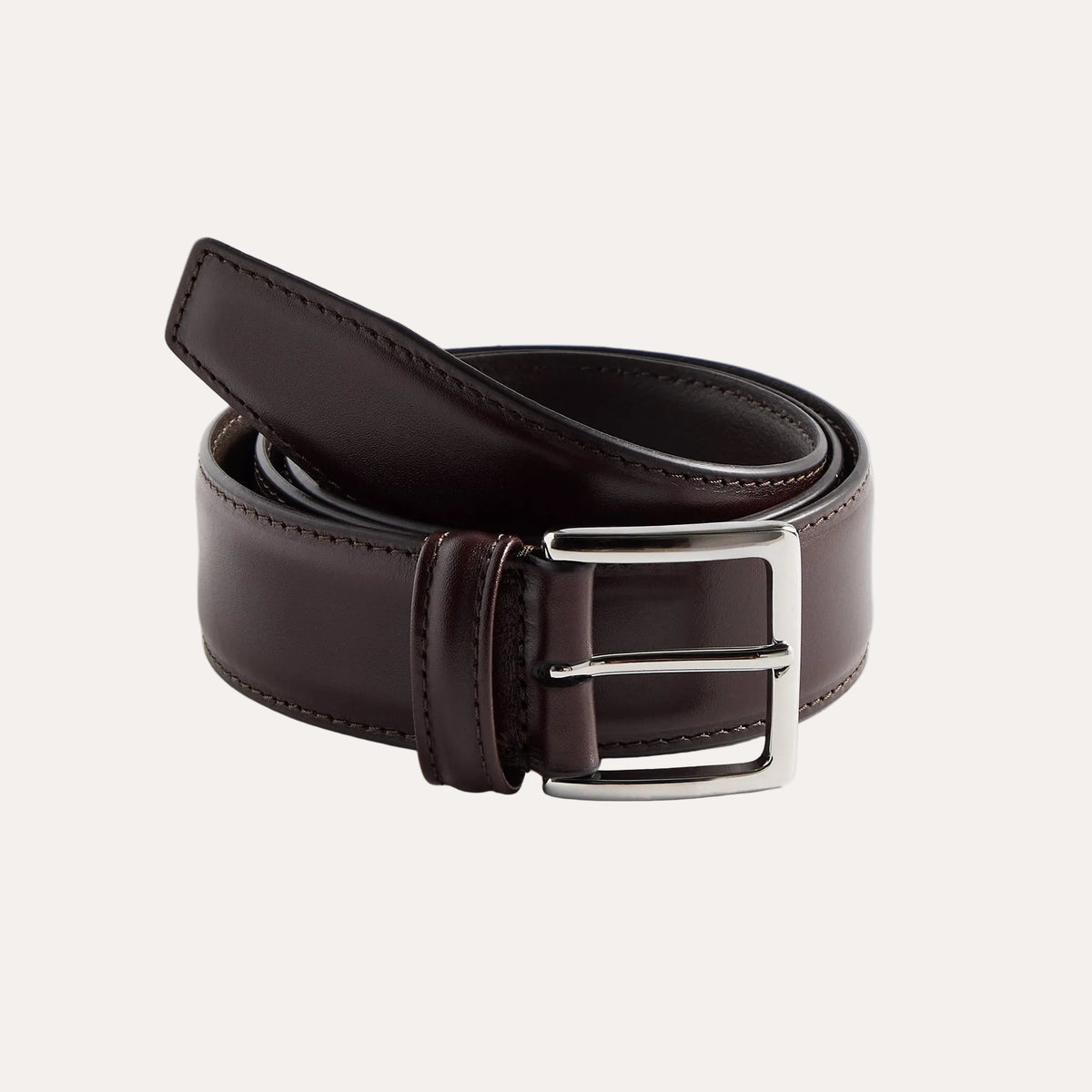 Classic Stitched Leather Belt Dark Brown 3,5 cm