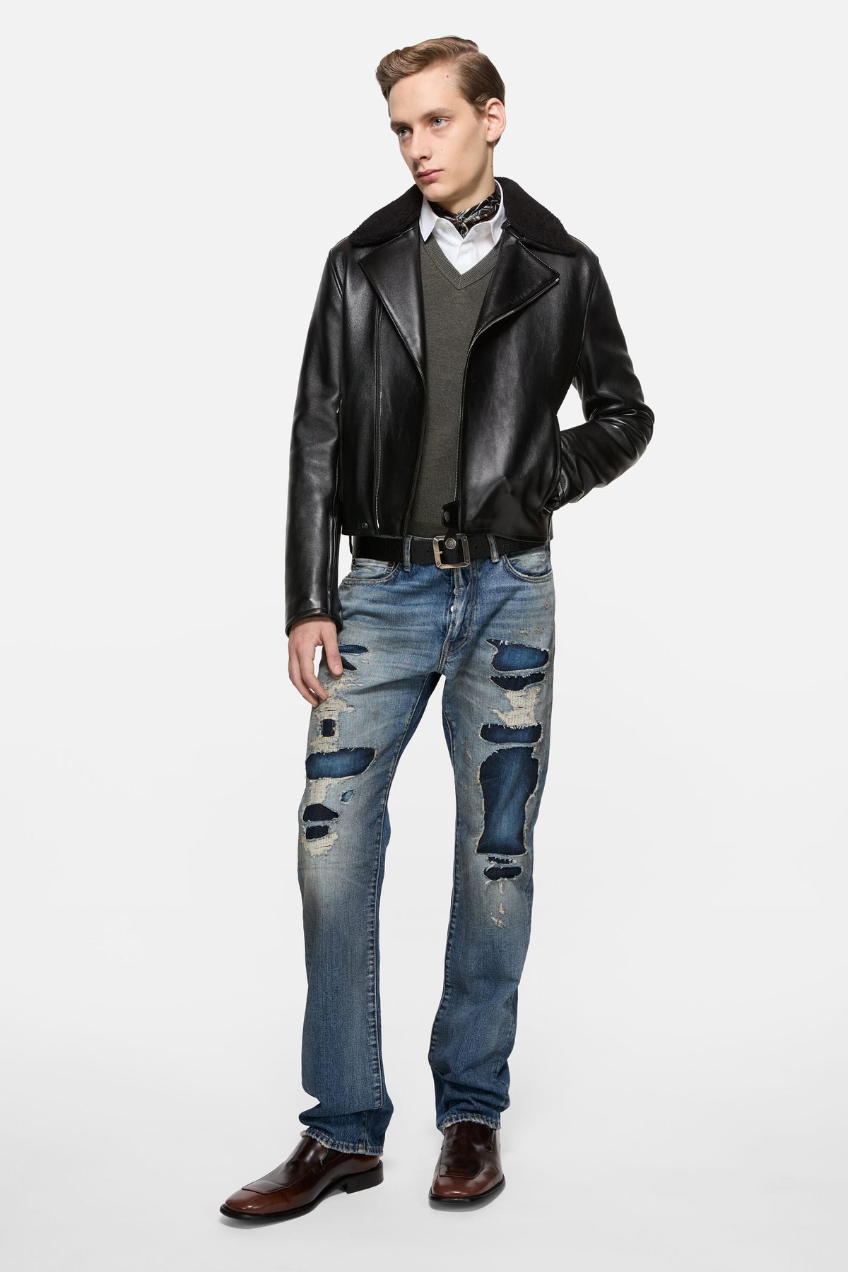 Leather Jacket Black - Acne Studios, modellbilde forfra