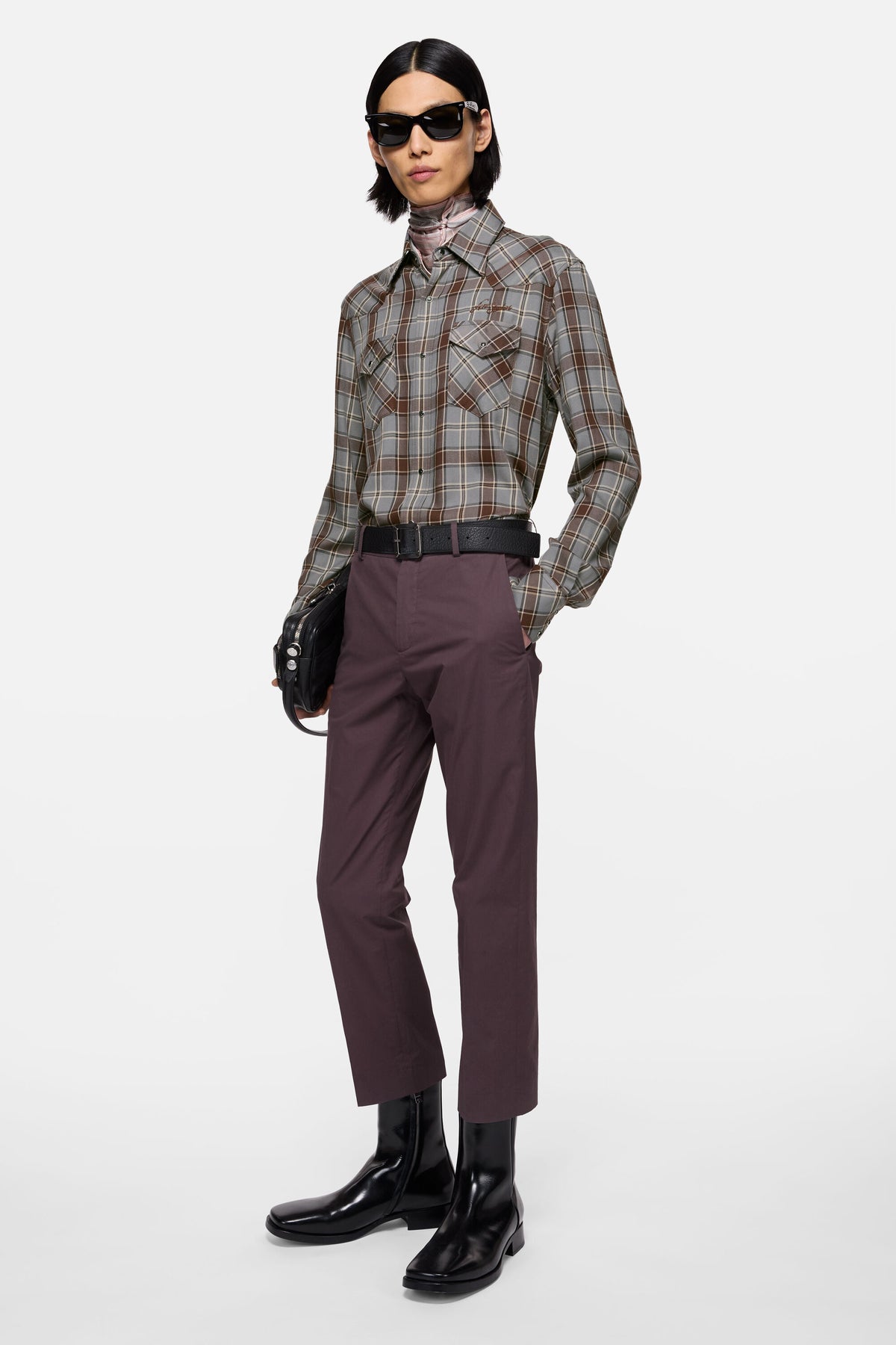 Flannel Check Button-up Shirt Multi grey - modellbilde