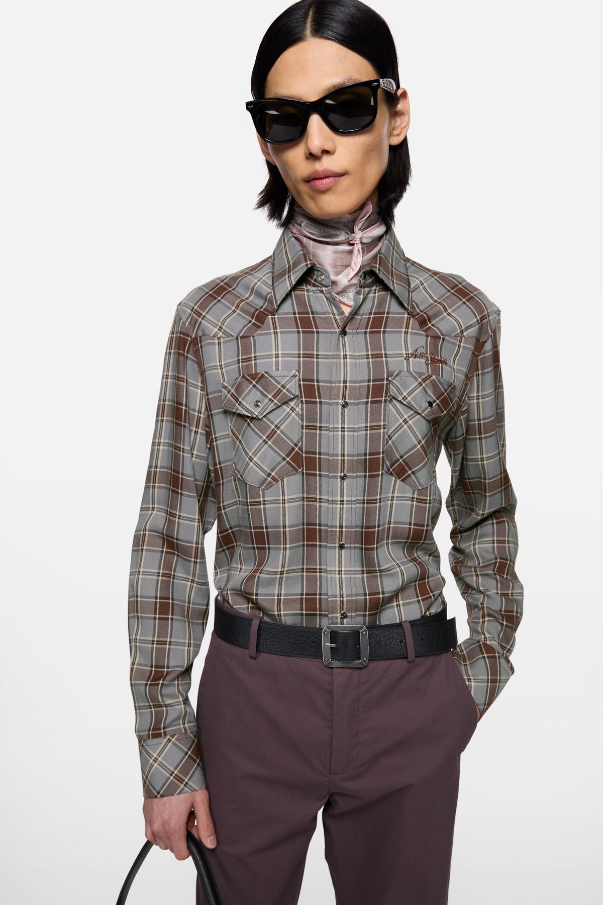 Flannel Check Button-up Shirt Multi grey - modellbilde