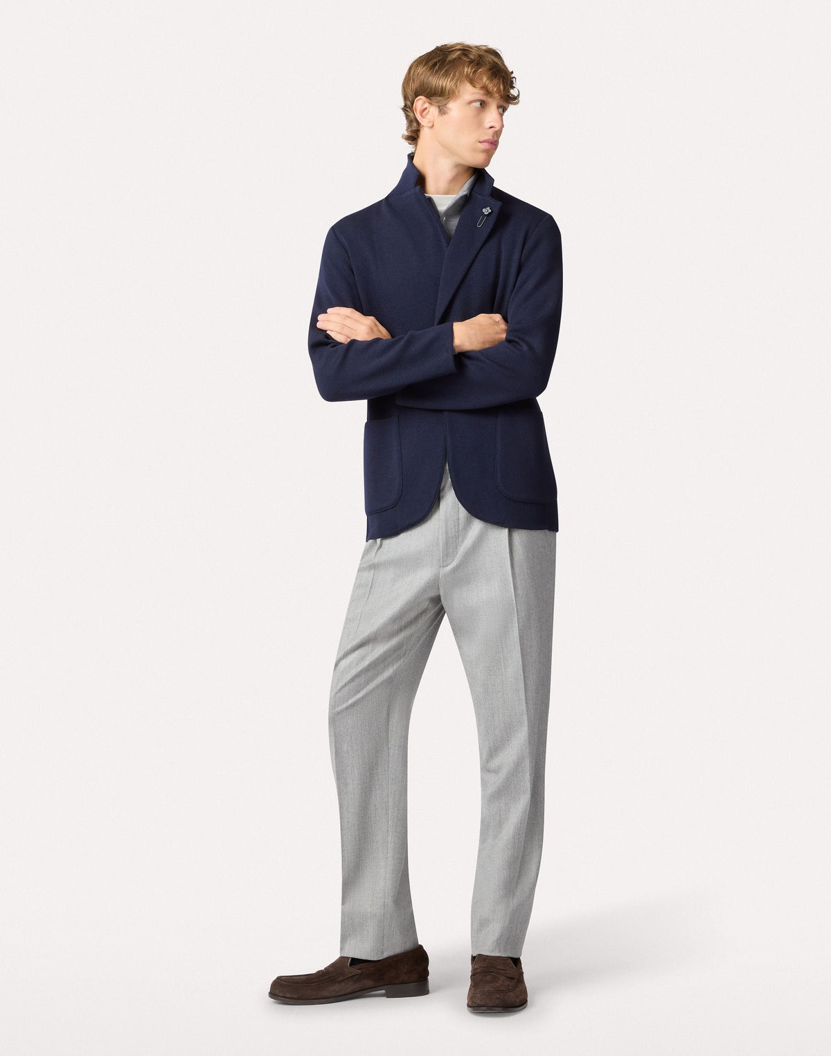 Single-Breasted Knit Jacket Navy
