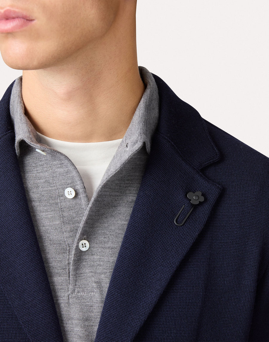 Single-Breasted Knit Jacket Navy