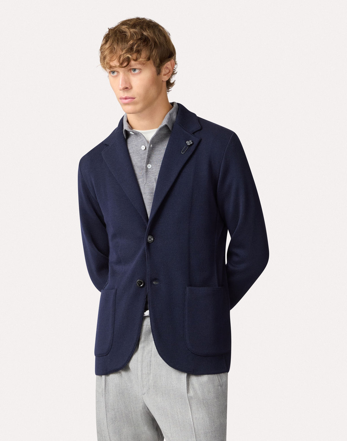 Single-Breasted Knit Jacket Navy