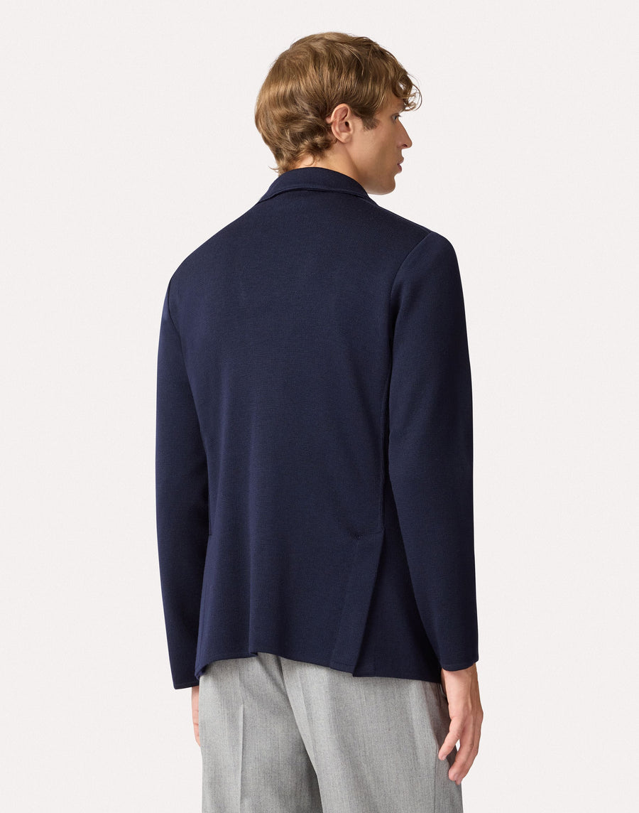 Single-Breasted Knit Jacket Navy