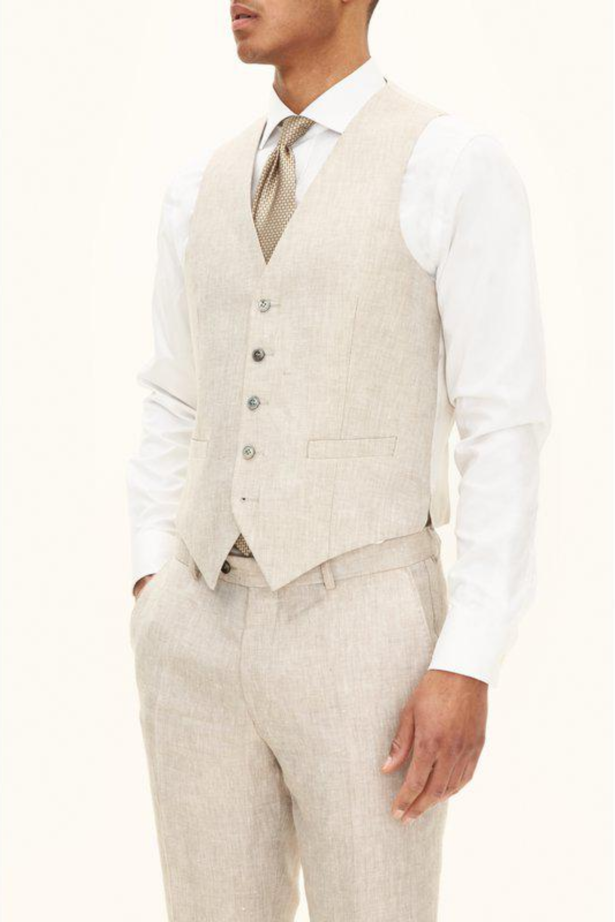 Carlo Regular Fit Linen Waistcoat Trench Beige