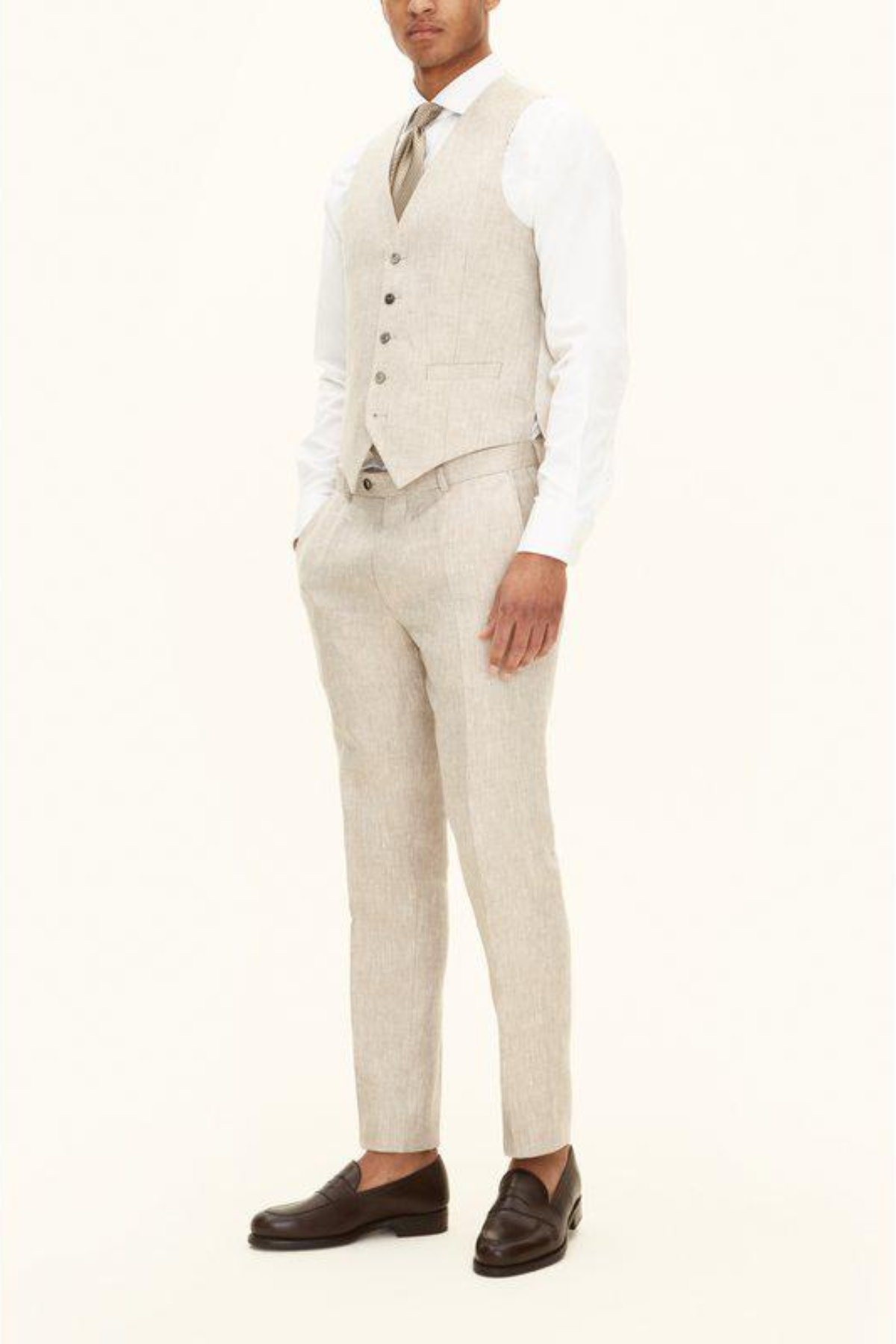 Carlo Regular Fit Linen Waistcoat Trench Beige